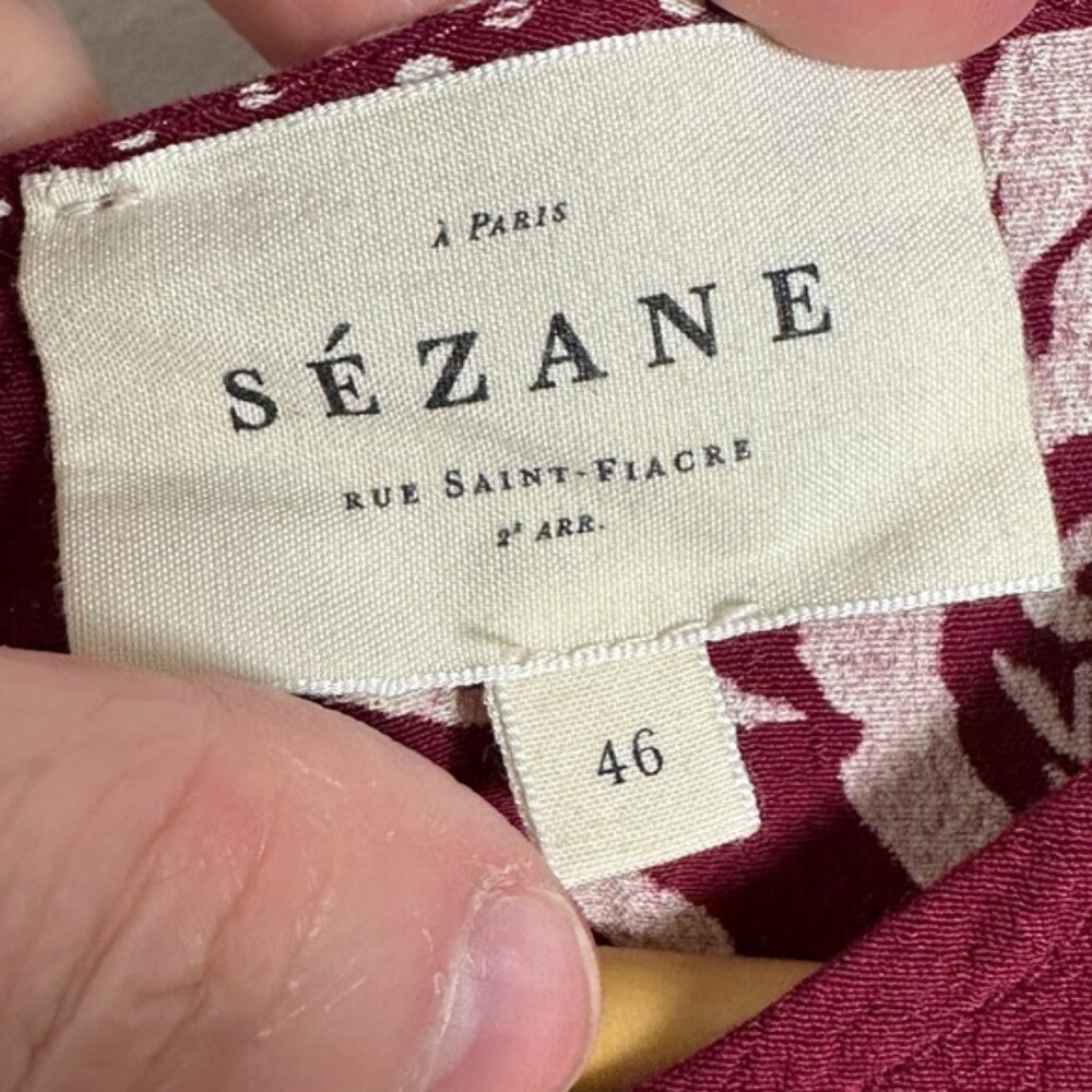 Sezane Andrea Dress Size 46 French US 14 Ornamental Print Burgundy Ecru Shift - Picture 4 of 14